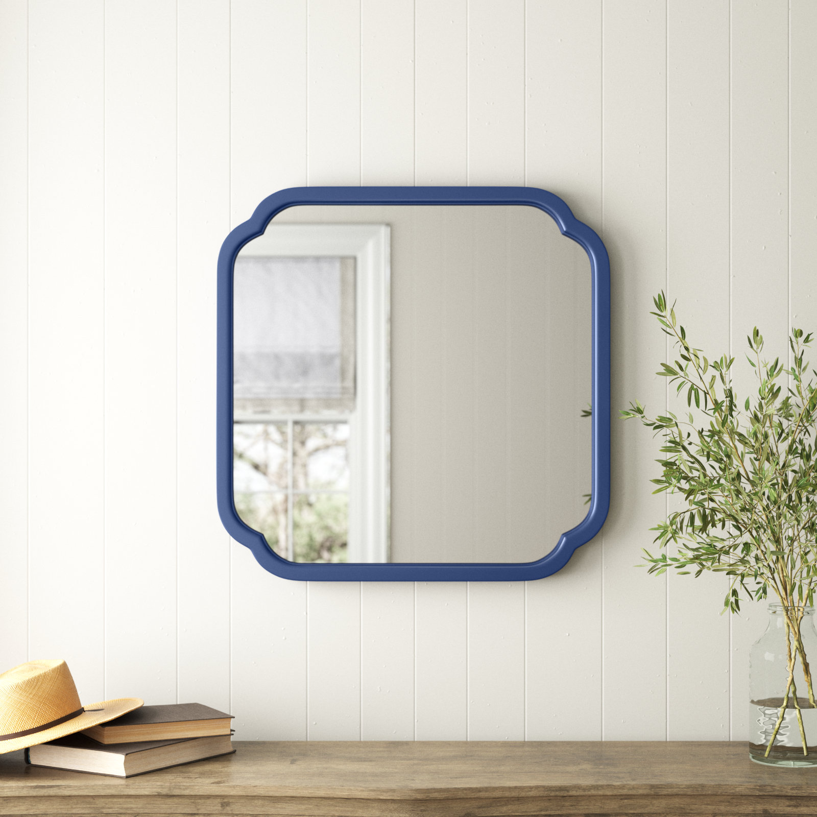 Baltic Wood Scalloped Wall Mirror, Navy