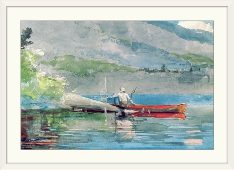 «The Red Canoe, 1884» par Winslow Homer, reproduction d'art, H 32 po x l 44 po x P 1 po, Cadre blanc