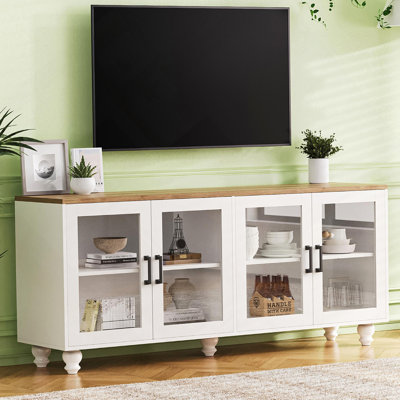 Modern TV Stand With Tempered Glass Doors For Tvs Up To 70"