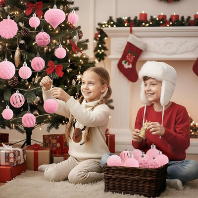 Velvet Christmas Balls 48Pcs Flocked Christmas Tree Ornaments Set Shatterproof Christmas Ornaments With Hanging Rings Suitable For Xmas Tree Holiday Decor