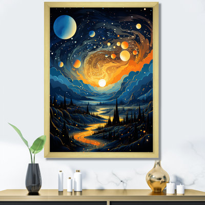 Bleu et orange, planète cosmique Constellations I - art mural de la planète espace