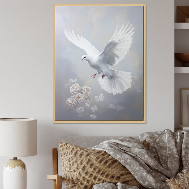 Tranquil Dove Harmony I - art mural colombe, H 20 po x l 12 po x P 1 po, Cadre flottant en érable