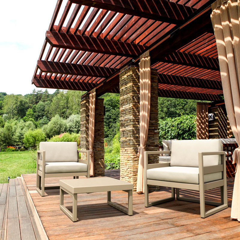 Chaise de patio avec coussins Lane, Taupe, Toile Sunbrella® naturel