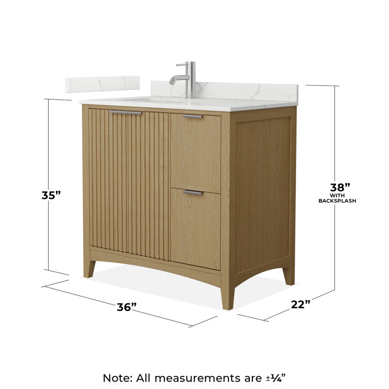 Palmilla 36" Freestanding Single Bathroom Vanity with Quartz Top, Brushed Nickel, Beige, White Quartz