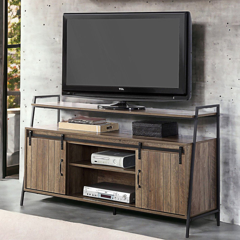 Meuble télé avec portes de grange coulissantes, console de télévision