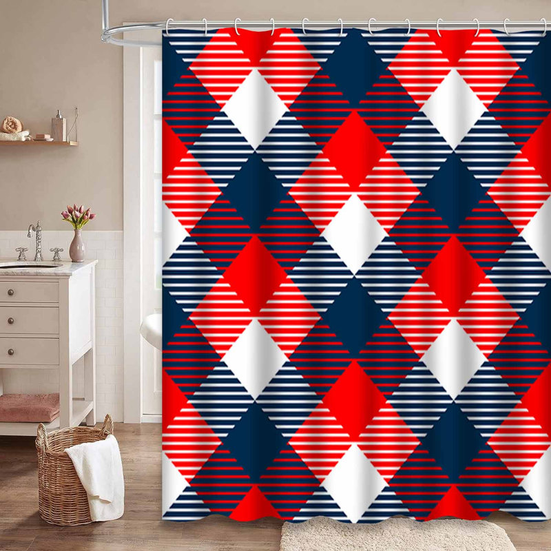 Rideau de douche à carreaux vichy bleu et blanc avec 12 crochets, L 72 po x l 72 po