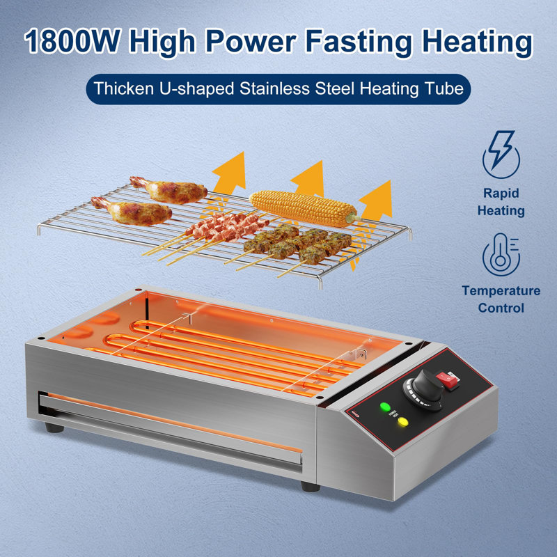 Smokeless 1800W Electric Outdoor Grill - Commercial Stainless Steel Countertop BBQ, Removable Griddle, Adjustable 122°F-572°F - Great for Steaks, Burgers, Parties, Restaurant, Home - Stainless Steel