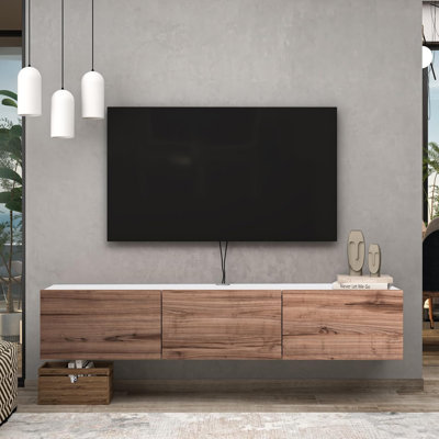  75 Inch Floating TV Stand Modern Entertainment Center White Oak
