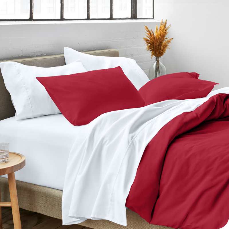 Premium Modern & Contemporary Polyester Duvet Cover & Insert, Full/Queen Comforter + 3 Additional Pieces, Red
