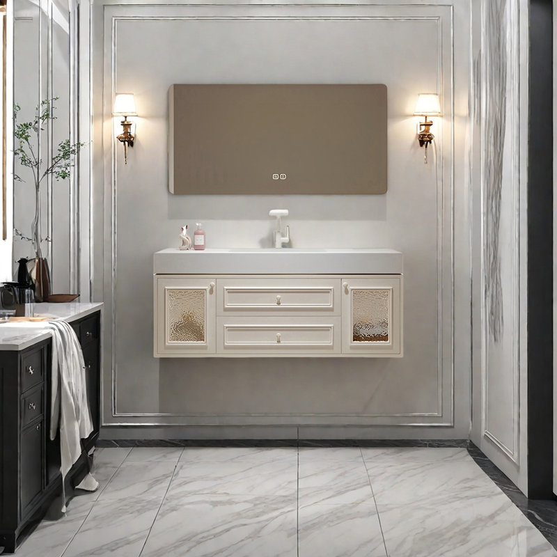 French cream style smart bathroom cabinet, Cream, 19.68" H x 51.18" W x 21.65" D