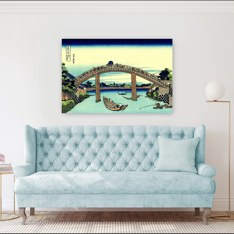 «Under Under Mannen Bridge At Fukagawa», reproduction d'art classique rétro, architecture naturelle, H 40 po x l 60 po