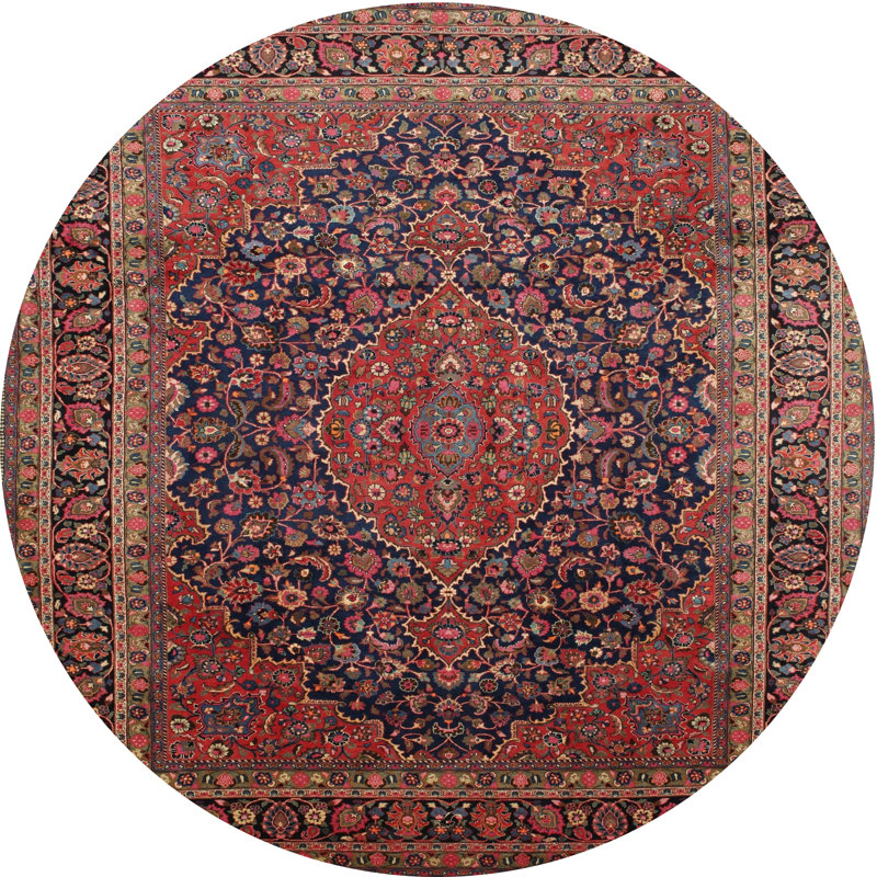 Tapis oriental multicolore tissé à la machine Oriental, Rond 5 pi