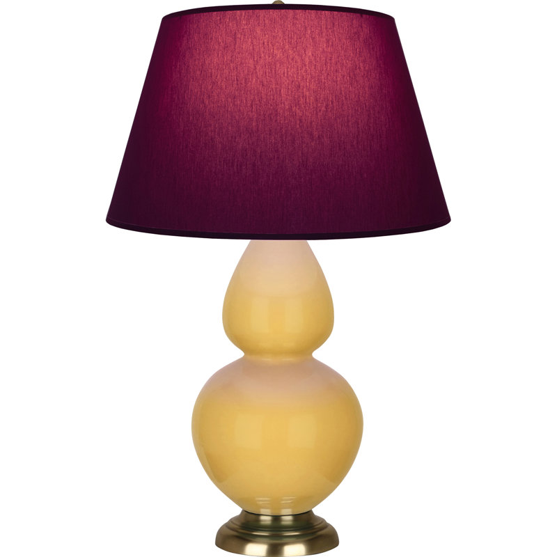 Lampe de table double gourde en céramique, Jaune coucher de soleil glacé / laiton, Prune / lavande, Laiton
