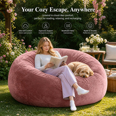 4-foot giant foam beanbag chair with padding, perfect for adult reading and relaxation – suitable for living room and bedroom.