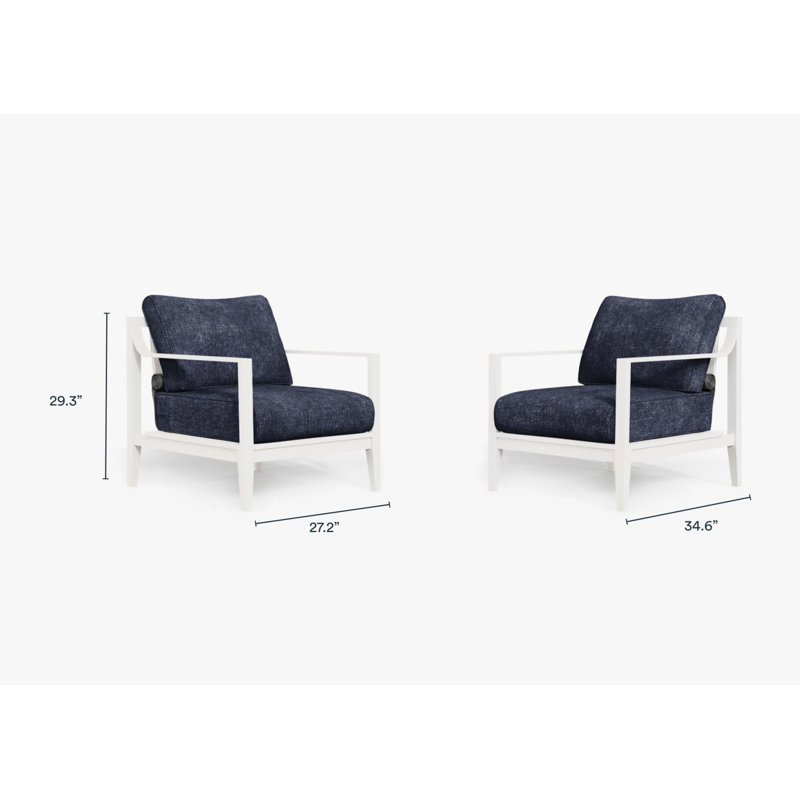 White Aluminum Outdoor Armchair Conversation Set, Deep Sea Navy