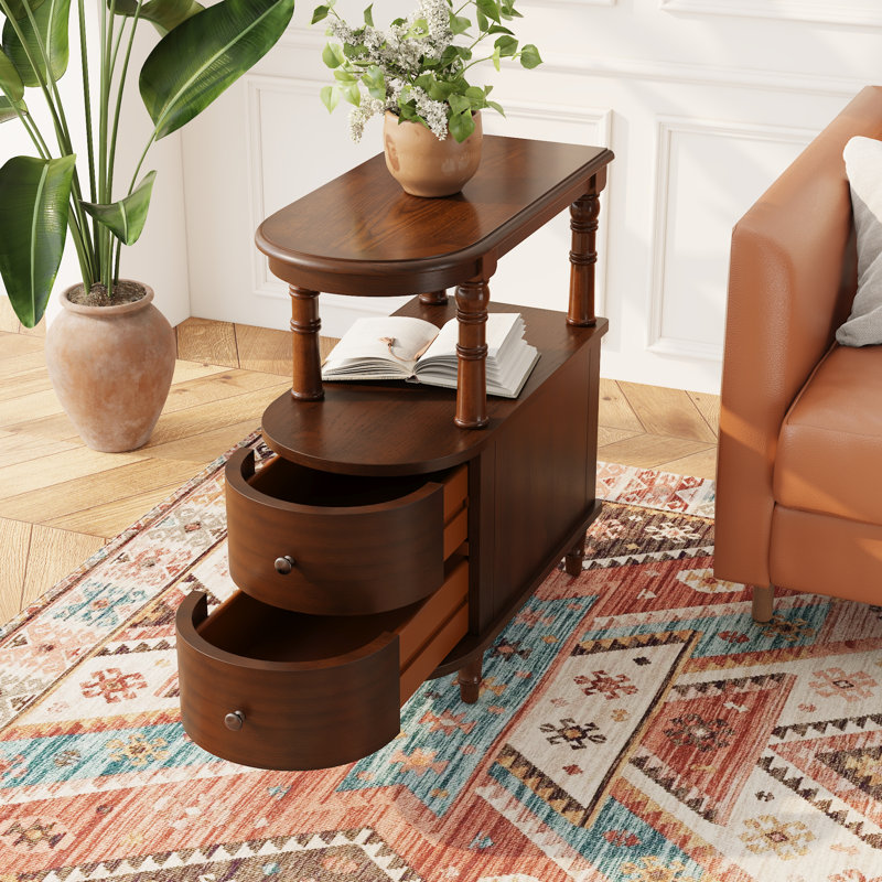Wexford Collection Mid-Century Modern Wood End Table with Drawers and Storage, Narrow Rectangular Side Table for Living Room, Bedroom and Small Spaces Set of 2