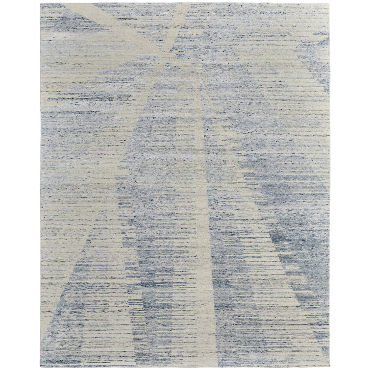 Brighton Hand Knotted Abstract Area Rug in Blue/Ivory