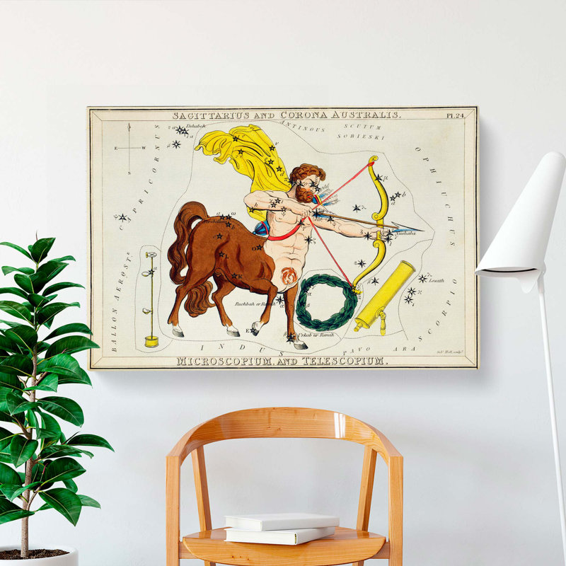 Astronomical Zodiac Chart of the Sagittarius - Wrapped Canvas Drawing Pint - Wrapped Canvas, 35cm H x 50cm W x 3cm D