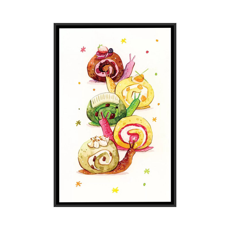 « escargot gâteau », reproduction sur toile, H 26 po x l 18 po x P 1,5 po, Toile avec cadre noir, Pas de tapis