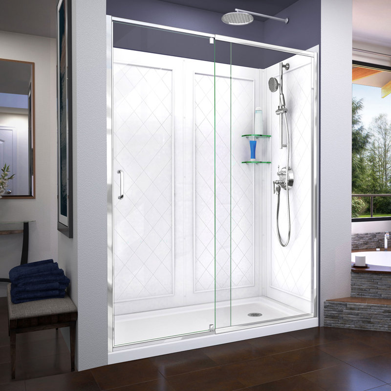 Flex 60" x 76.75" Clear Glass Semi-Frameless Shower Kit with Brushed Nickel Hardware