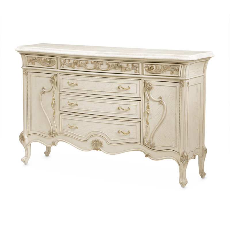  Platine De Royale 73" Wide Wood and Marble Sideboard - Champagne