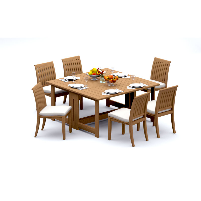 6 Seats 7 Pcs Grade-A Teak Wood Dining Set: 60" Square Rectangle Butterfly Table And 6 Lagos Armless Chairs #11LG1400, 6