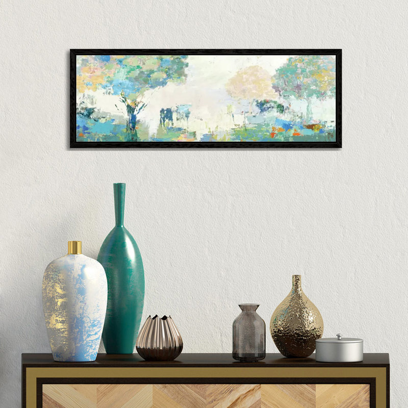 Textural Landscape by Allison Pearce - Panoramic Painting on Canvas, Black Framed Canvas, 30.48 cm H x 91.44 cm W