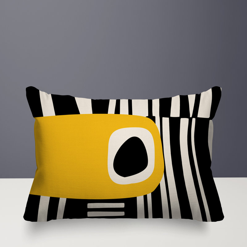 Oreiller rectangulaire réversible intérieur / extérieur Jina, Jaune / noir / blanc cassé, H 14 po x l 20 po