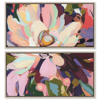 «Velvet Bloom II - Ira Colmeva», grande reproduction d'art sur toile encadrée par Art Remedy, cadre blond, 48 x 24