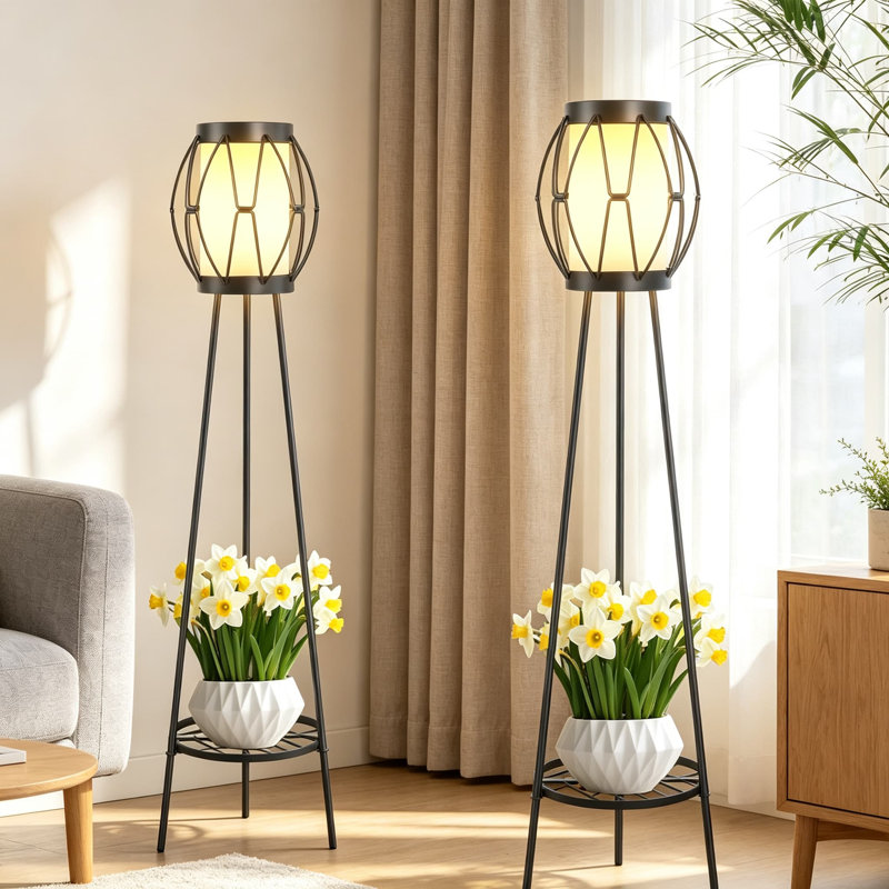 Lampes solaires d'extérieur avec supports pour plantes, lampadaires solaires pour jardin, terrasse, patio, porche, allée, panneau solaire et batterie intégrés, allumage/extinction automatique, lumière d'ambiance chaleureuse pour la décoration extérieure