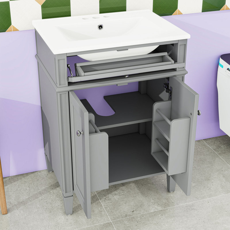 Meuble-lavabo de salle de bain avec 2 portes et tiroir coulissant, Gray / Silver
