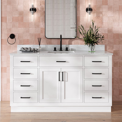 Jameal 60'' Solid Wood Single Bathroom Vanity with 0.75'' Carrara Marble Top Sink