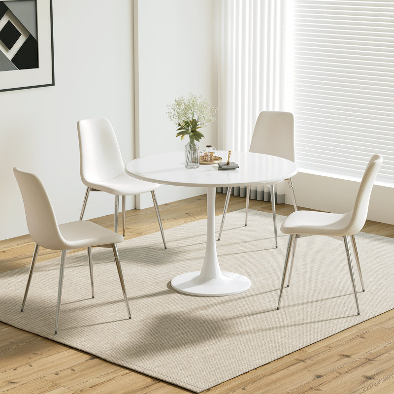 5 - Piece Pedestal Dining Set, White/Silver, White