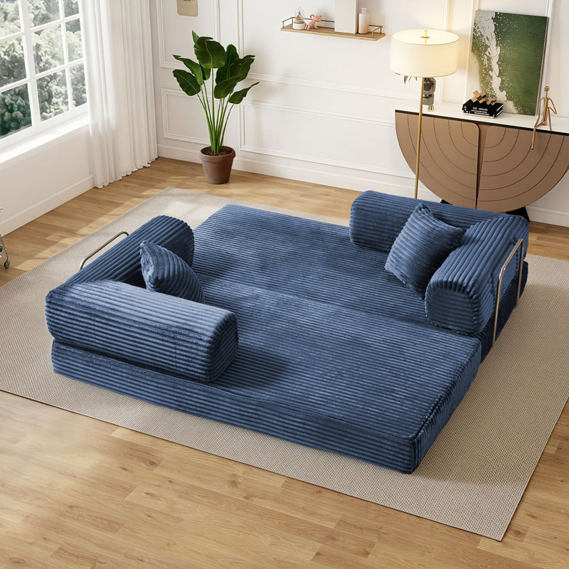 Addisin King-Size Foldable Sleeper Sofa Bed – Convertible Compression Mattress Couch with 2 Removable Bolster Armrests & 2 Pillows