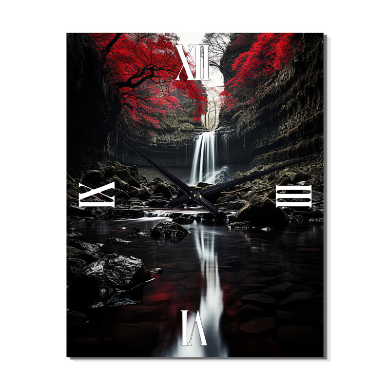 Horloge murale grise et rouge Waterfall Of Eternity II, Grand