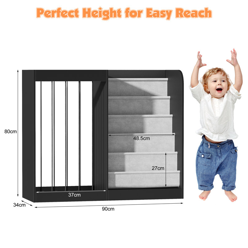 Johnson Kids Bookcase & Toy Storage Organiser – 5-Tier Shelf With Plush Toy Storage, Elastic Rope, Toddler Children’s Bookshelf For Bedroom, Playroom Or Classroom