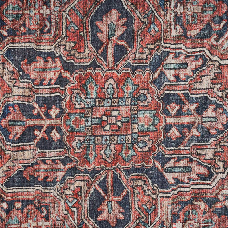 Machine Washable Red Traditional Tribal Patterned Distressed Living Room Area Rug, Runner 80 x 300cm