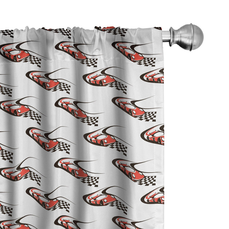 Cars Window Curtains, Speeding Fast Red Race Car on a Formula Rally near the Finishing Line Wining, Lightweight Decorative Semi-Sheer Rod Pocket Sliding Panel