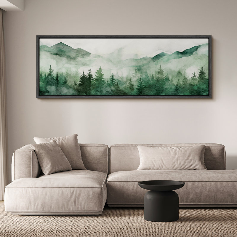 «Woodland Forest Landscape Green Mountain Mist Forest Nature Landscape», reproduction d'art sur toile, H 20 po x l 60 po