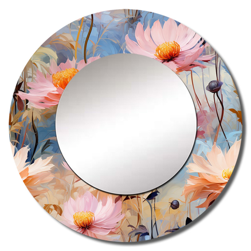 Motif botanique de jardin rose - miroir mural floral, 36 po x 36 po