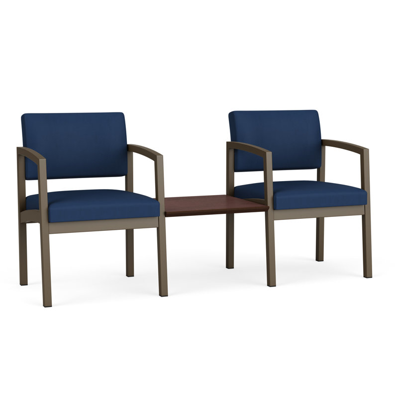 Structure tandem 2 places avec table centrale en acier Lenox, Bronze / noyer cacao, Cocoa Walnut