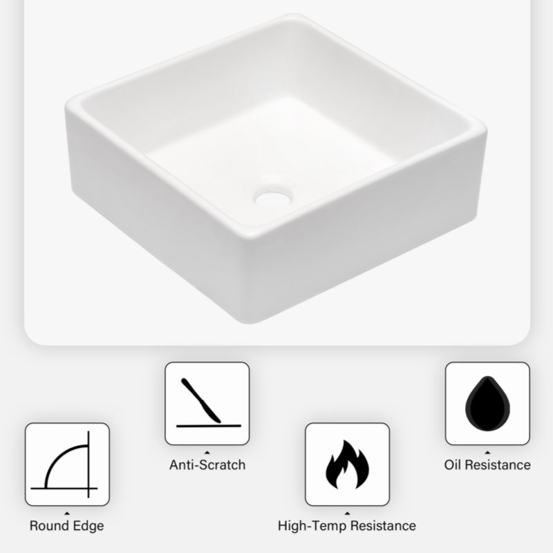 15'' x 15'' White Gloss Ceramic Square Vessel Sink