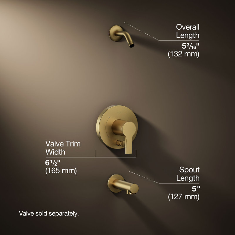 Elate Rite-Temp Bath And Shower Trim Kit With Push-Button Diverter, Without Showerhead, Brushed Brass