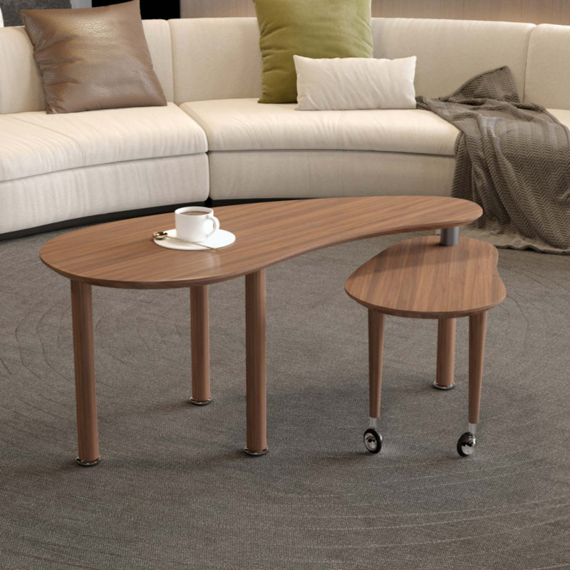 360 Degree Rotatable Coffee Table With Color Wood Grain OAK Veneer Tabletop For Living Room, Bedroom, Rotating Cocktail Table With Solid Rubber Wood Legs, Waterproof And Wear-Resistant PU Paint