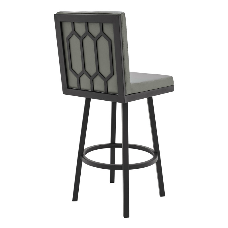 Swivel Modern Black Metal And Gray Faux Leather Bar And Counter Stool