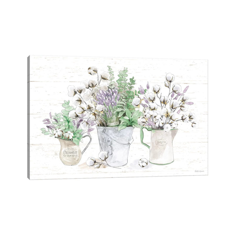 Farmhouse Cotton I Sage by Beth Grove - Painting on Canvas, 66.04 cm H x 45.72 cm W x 1.91 cm D, Wrapped Canvas