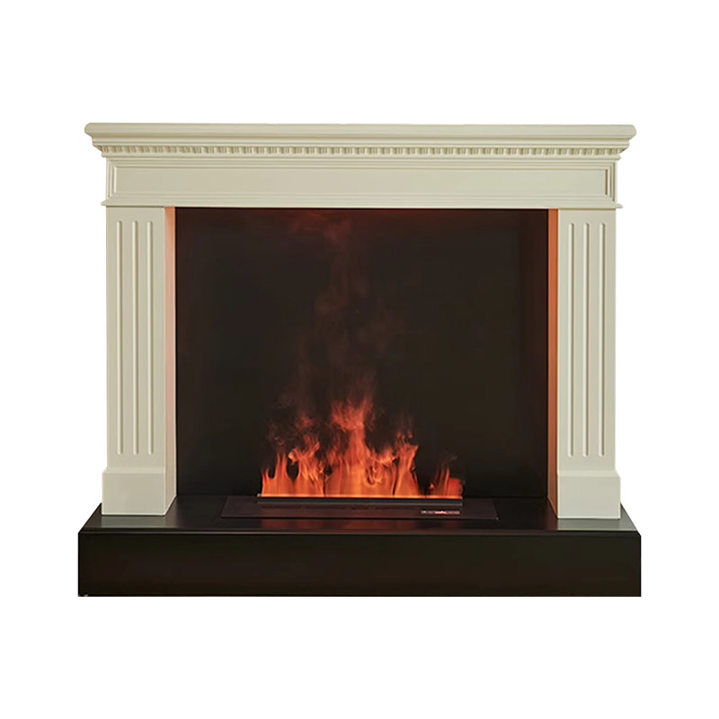 Beige Solid Wood Electric Fireplace