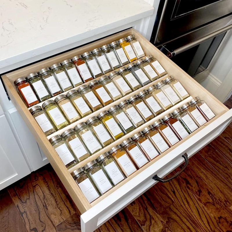 Organisateur de tiroir à épices transparent en acrylique, 4 niveaux - ensemble de 2 extensible de 13 po à 26 po, plateau à épices pour tiroir / comptoir (pots non inclus)
