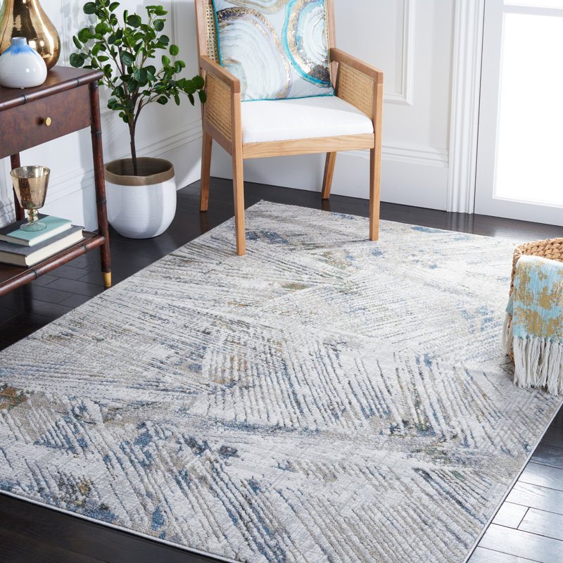 Tapis gris / bleu Wayde, Rectangle 8 pi x 10 pi