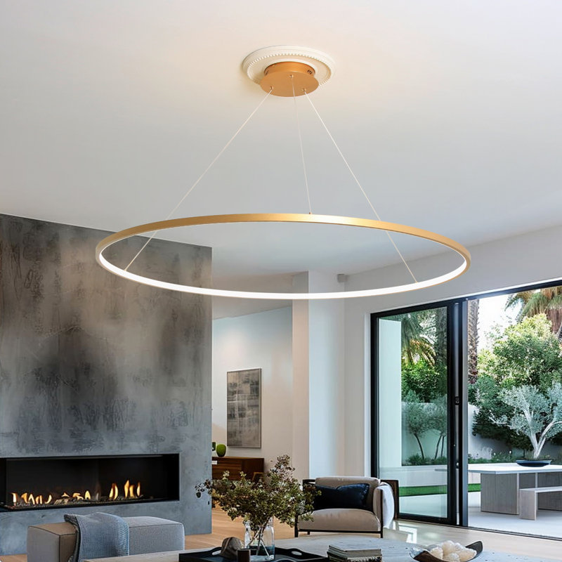 Luminaire suspendu rond à 1 lumière pour îlot de cuisine Stockham, H 0,8 po x l 47,2 po x P 47,2 po, Or